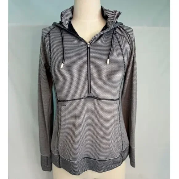 Athleta Navy Stripe Half-Zip Pullover Women’s M Athletic Athleisure Hoodie - Picture 1 of 5